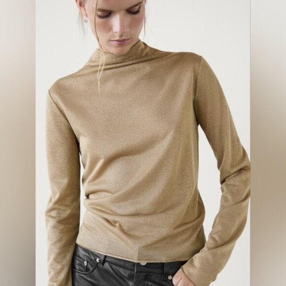 Zara Tops - Zara Gold Shimmer Holiday Turtleneck S